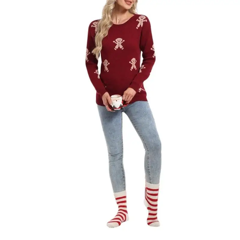 

Осень-зима, новый Sle Cisas, трансграничный вязаный свитер с мультяшной вышивкой человека, круглый свитер на голову, женский топ