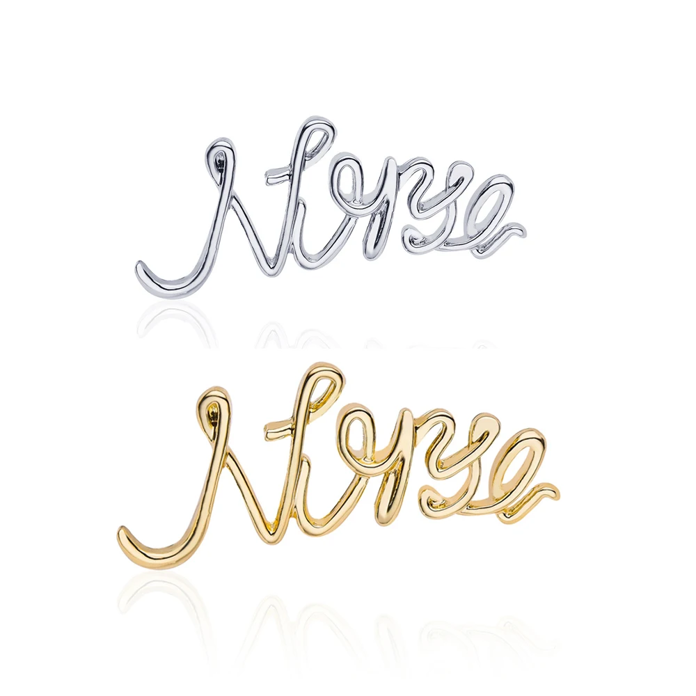 

Harong Nurse Pin Badge Silver Plated Metal Medical Brooch Fashion Simple Letter Lapel Pin Wholesale