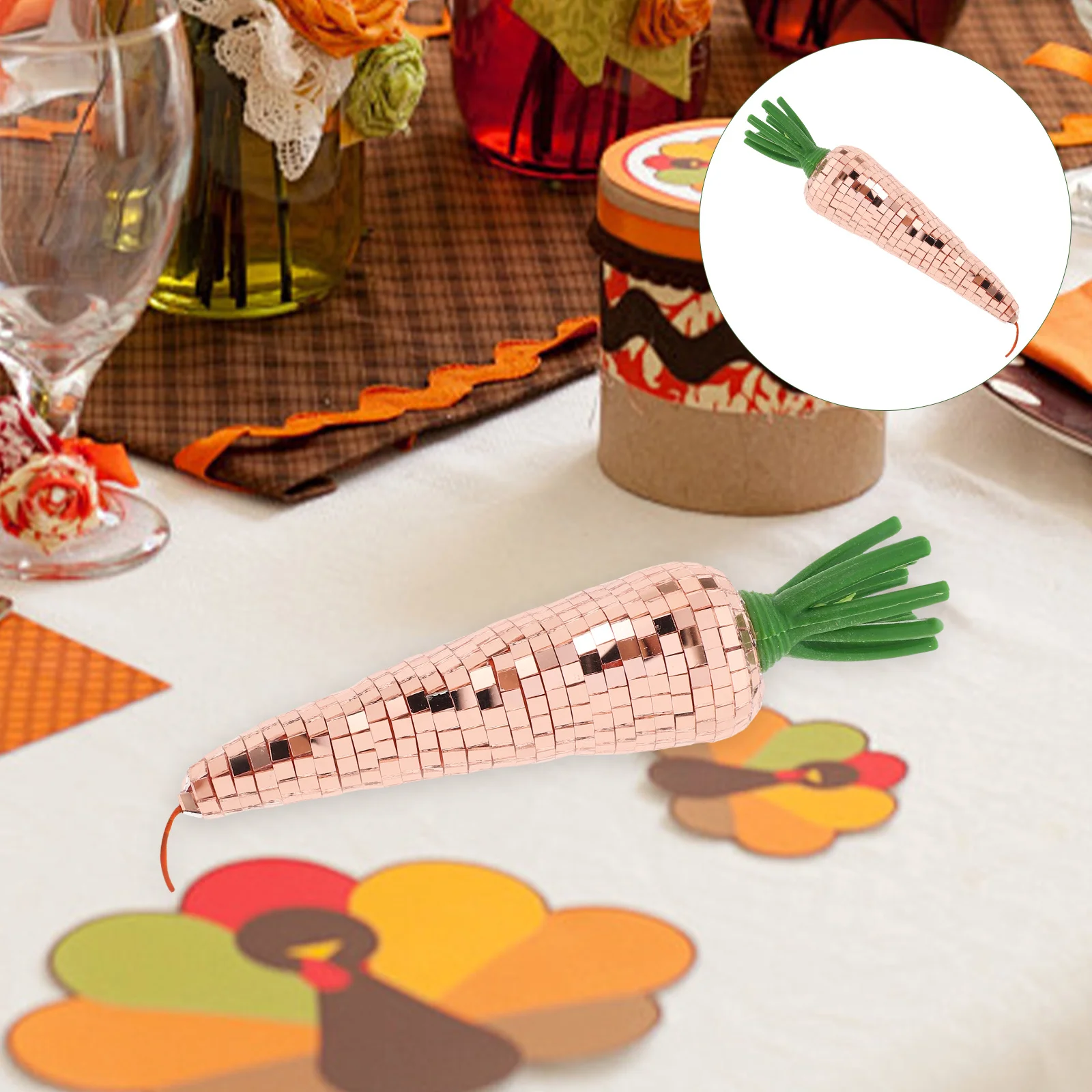 

Disco Carrot Accent Mirror Reflective Vintage Style Glass Craft Indoor Tabletop Decor Carrot Ornament Home Props