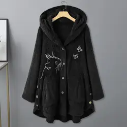 Cardigan  Stylish Soft Cozy Cat Pattern Women Winter Coat Outwear Women Hoodie Coat Warm   for Outdoor