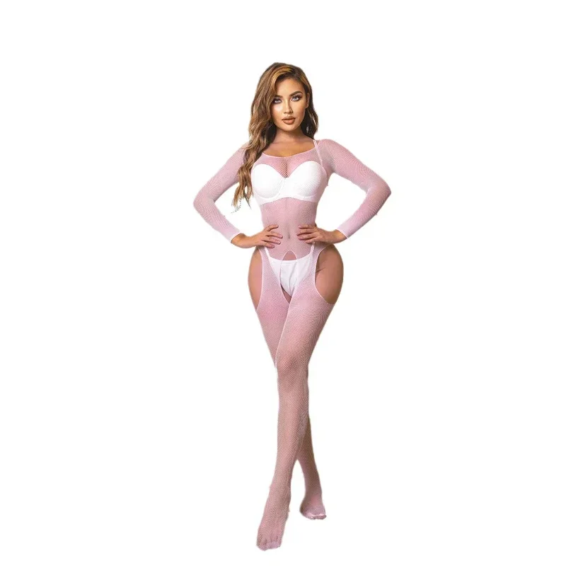 Bas de corps transparent sans entrejambe pour le sexe, lingerie sexy, costume de batterie sexy, olympiques roses, bas complets, 1 pièce, 7.0