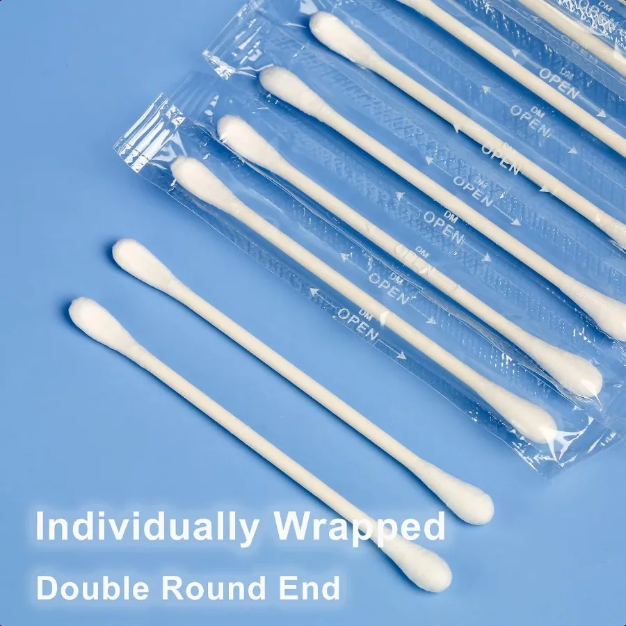 Cotton Swab Individually Wrapped 200 Count Natural Cotton Buds Double Tipped Cotton Tips for Ear Beauty Care Cleaning White Dou