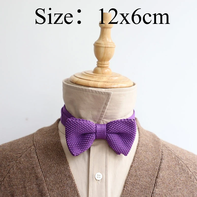 Romantic Elegant Purple Vintage Solid Color Knitted Bow Tie Korean Retro Personalized Bowtie Casual Youth Fashion Accessory Gift