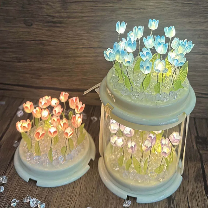 DIY زهرة البحر محاكاة توليب LED ضوء الليل مصابيح طاولة غرفة نوم الحلي الحرفية الديكور مصابيح طاولة هدية الضوء المحيط