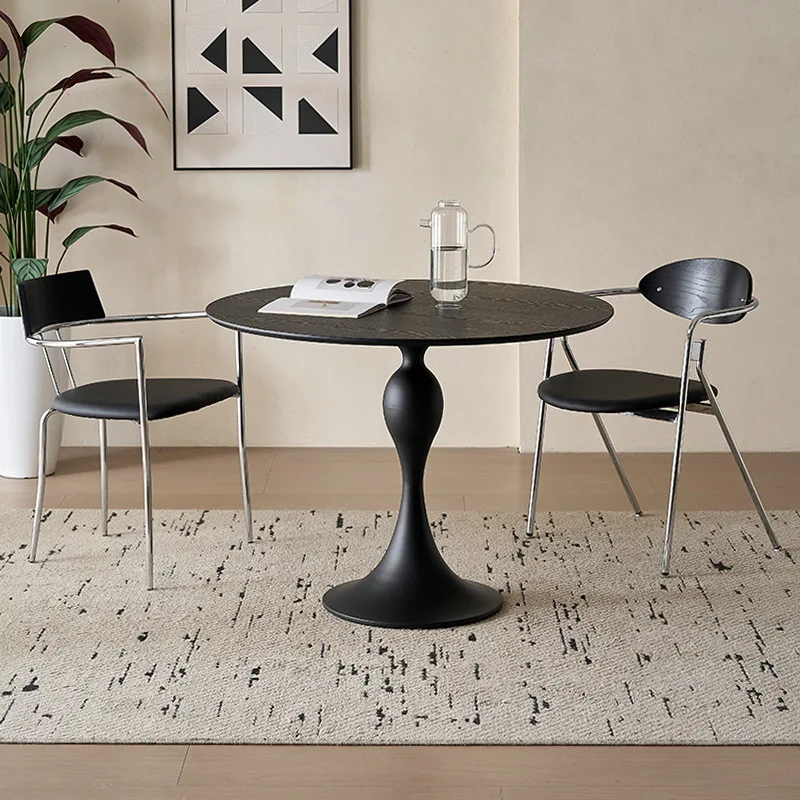 HYS medieval home dining table retro balcony round table solid wood dining table negotiation