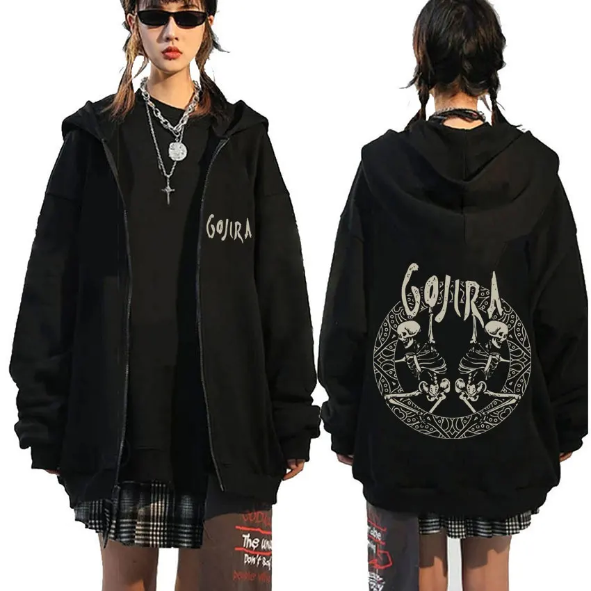 

French Metal Band Gojira Skeleton Zipper Hoodie Men Women Vintage Zip Up Jacket Coat Male Casual Oversized Fleece Cotton Hoodies