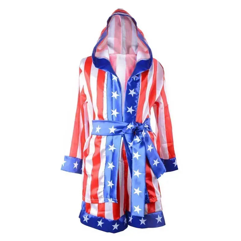 Dd54Cosplay niños niño rojo negro Rocky Balboa Boxer ropa con pantalones cortos película bata de boxeo disfraz para Kid72