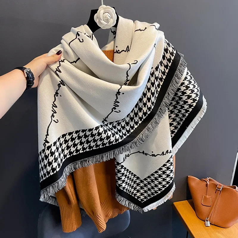 

Luxury Brand Cashmere Women Houndstooth Scarf Winter Warm Shawl and Wrap Bandana Pashmina Female Foulard Square Thick Blanket