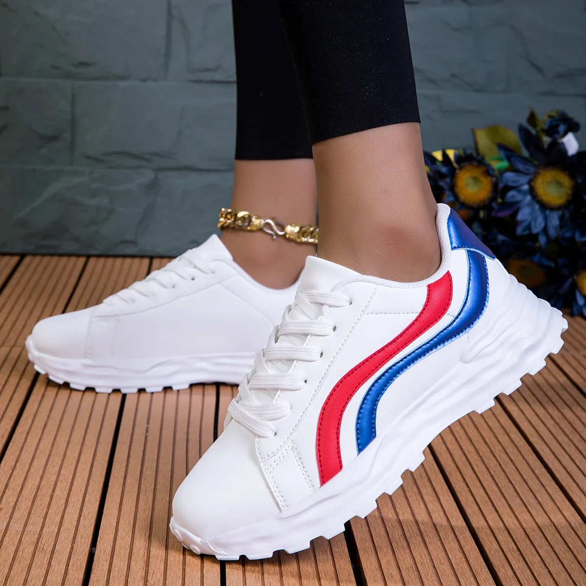 

Pop Women Pu Leather Platform Sneakers 2025 Autumn Fashion Anti Slip Thick Bottom Sport ShoShoes, Low-Top Comfortable Training S