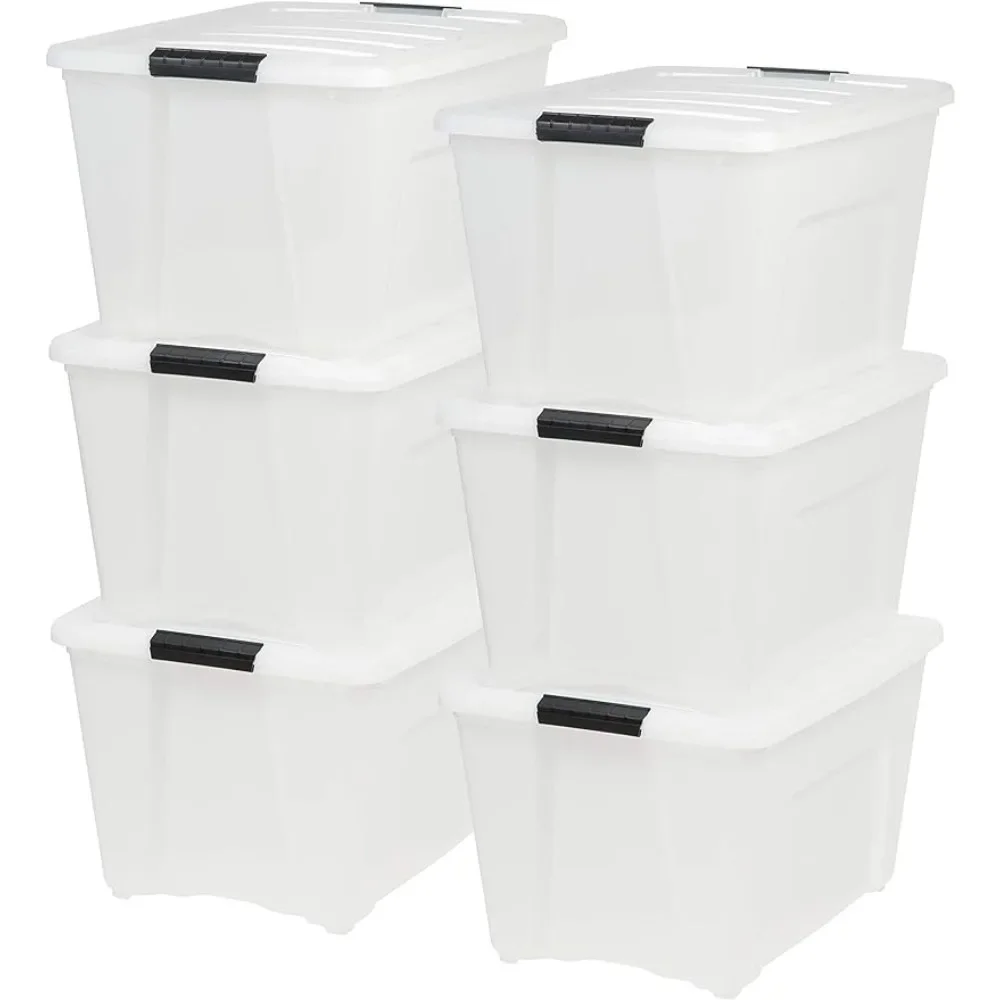 

6 Pack 53qt Plastic Storage Bin With Lid and Secure Latching Buckles Pearl Boxes for Storage Box Large Home Organization Garden