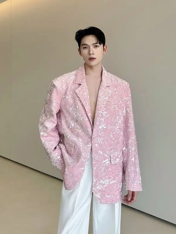 

TANGZ STUDIO Men's Velvet Jaet oulder Pads Loose Fit Performance Suit Casual Long Sve Polyester Fabric