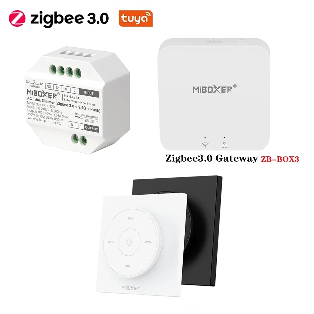 Ata Boxer (Zigequation 3.0 + 2.4G) AC Triac Gradateur Poussoir RF Push Gradateur 110-240V TUYA App/Voix/Télécommande/ZB-BOX3