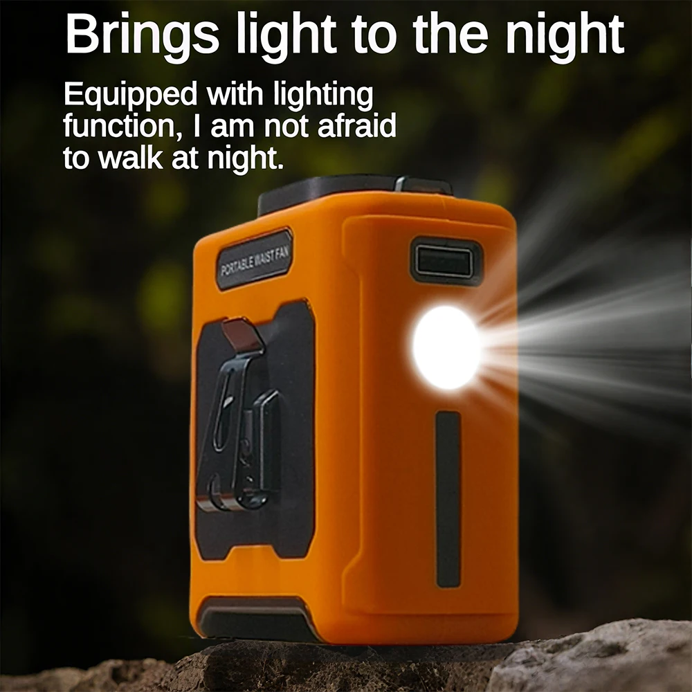 

Портативный уличный поясной вентилятор с зарядкой через USB, светодиодное аварийное освещение с 5-скоростным регулируемым аккумулятором емкостью 20000 мАч, подходящая для работы на открытом воздухе