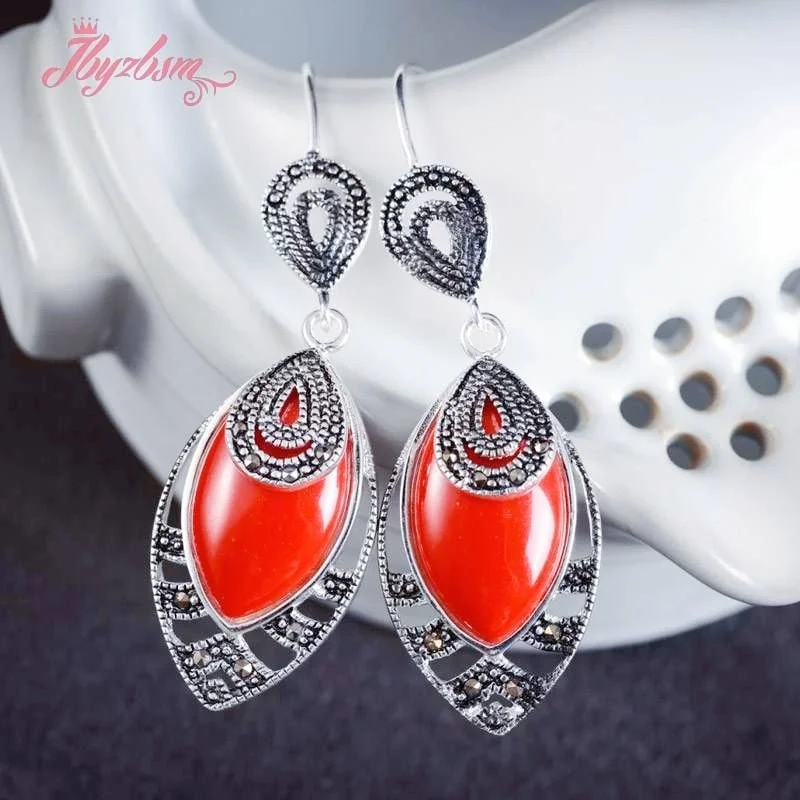 

12x22mm Oval Cat Eye/Jade/Agate/Turquoises Stone Beads Fashion Style For Woman Gift Dangle Hook Earring 1 Pair