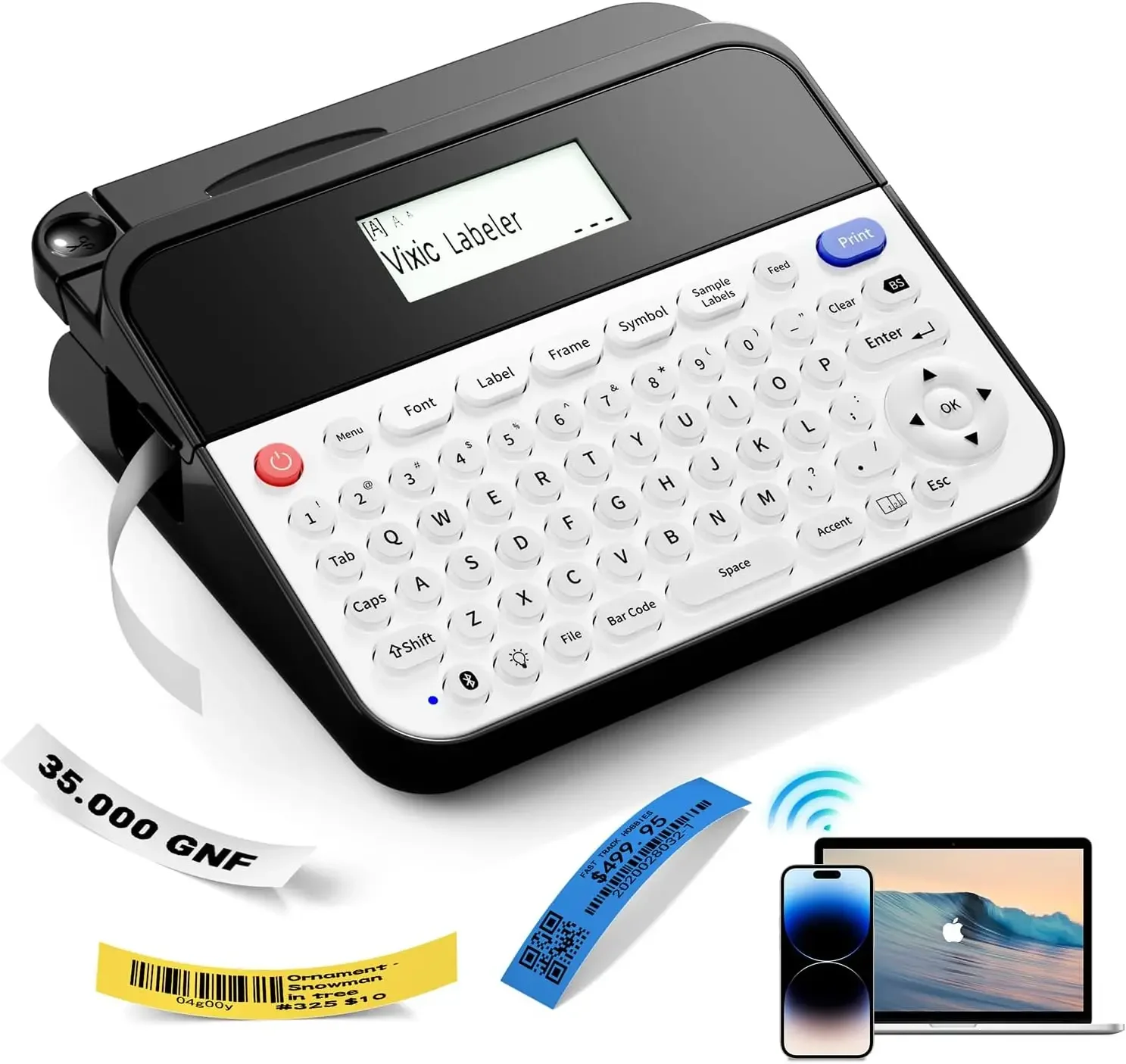 D480BT Keyboard  Label Maker Machine with Tape Connect and Create Bluetooth Rechargeable 18mm Label Maker for Office