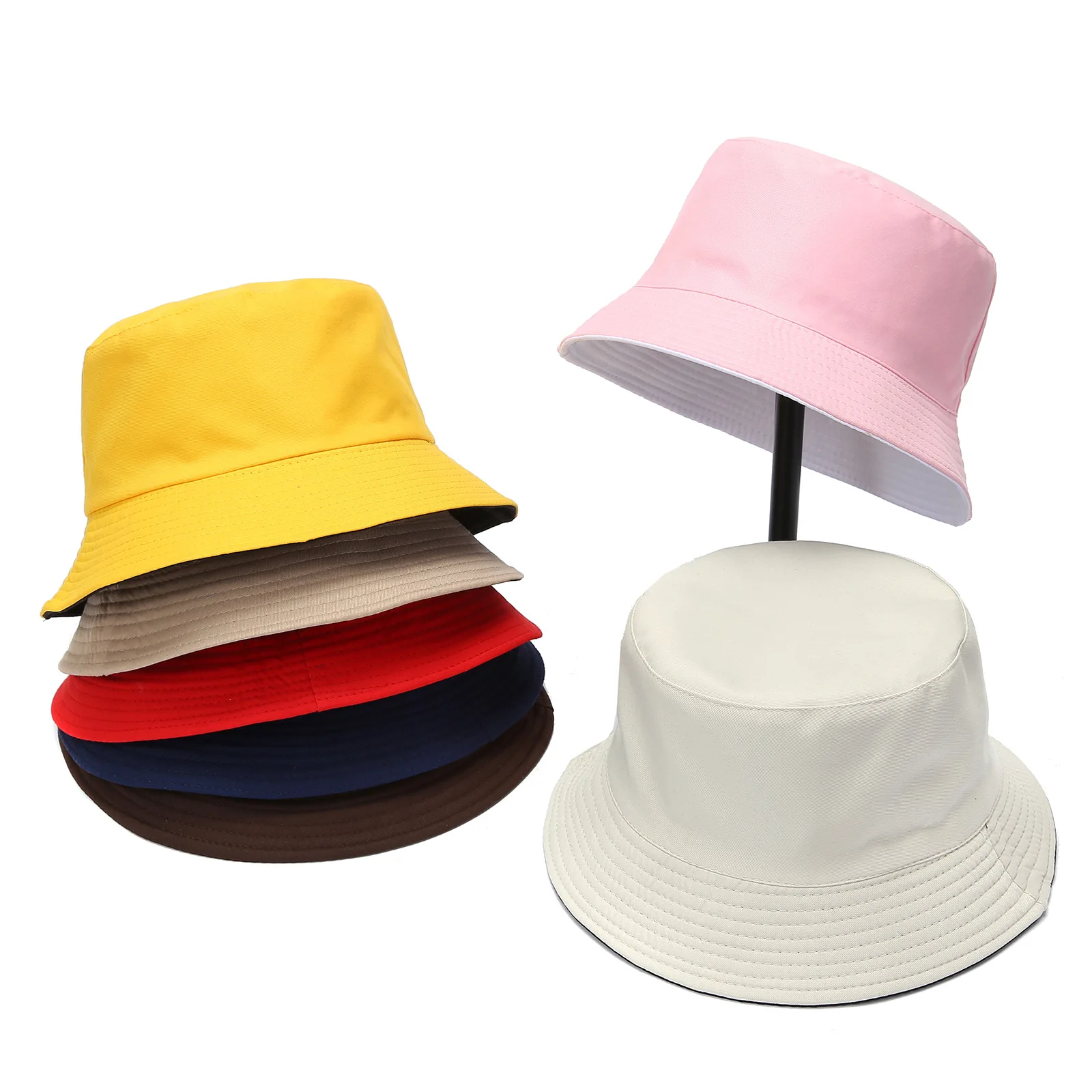 Double-sided Wearing Cap Solid Color Bucket Hat Men Women Sun Hat Reversible Fisherman Hat Summer Panama Cap Sun Fishing Gorros