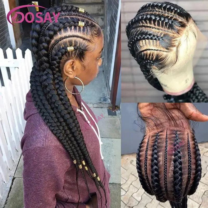 Perruque synthétique tressée en Cornrow Box pour femmes africaines noires, tresses avant en dentelle, tressage de 36 pouces