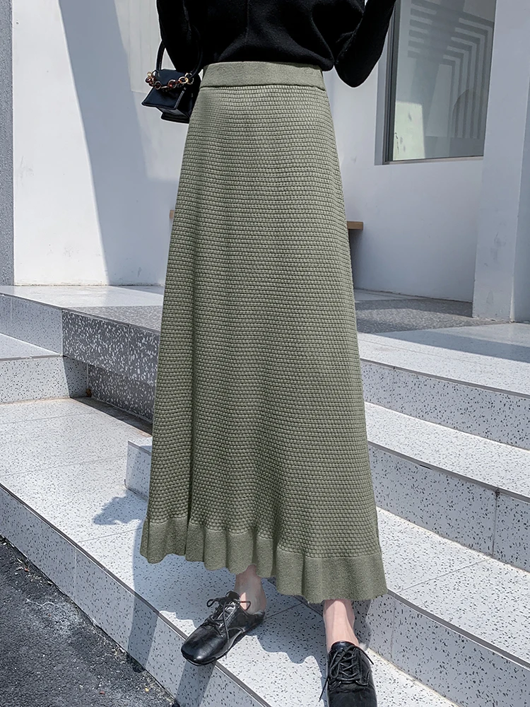 

Vintage Plain Textured Sweater Skirts Women Autumn Winter New 2024 High Waist A-Line Long Skirt Maxi Korean Fashion Knit Skirt