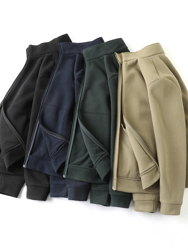 

Thiened Fce Anti-Pilling Windproof Warm Stand Collar Jaet Men Autumn Winter Color Simple Casual Loose Outerwear