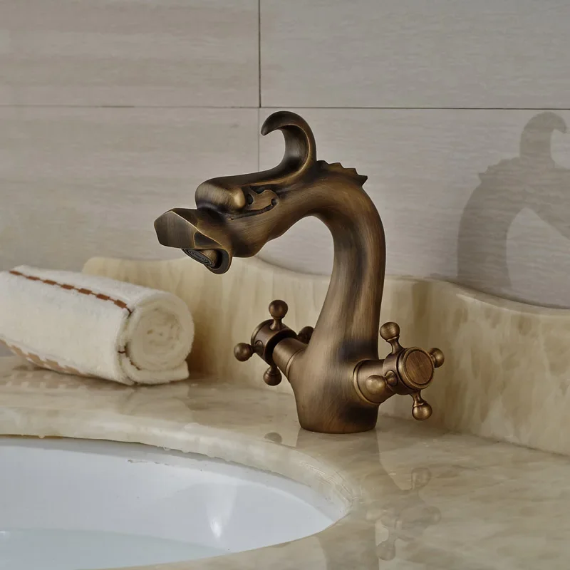 

Vidric Basin Faucet Bathroom Dragon Faucets Dual Handle Mixer Tap Sink Faucets Deck Mounted