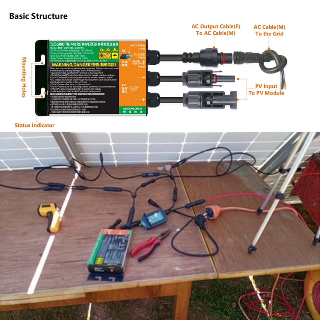 Solar Energy Storage Inverter Green Energy Long Lifespan Silent Operation Grid Tie Micro Inverter GMI180L 10.8-30V 80V-160VAC