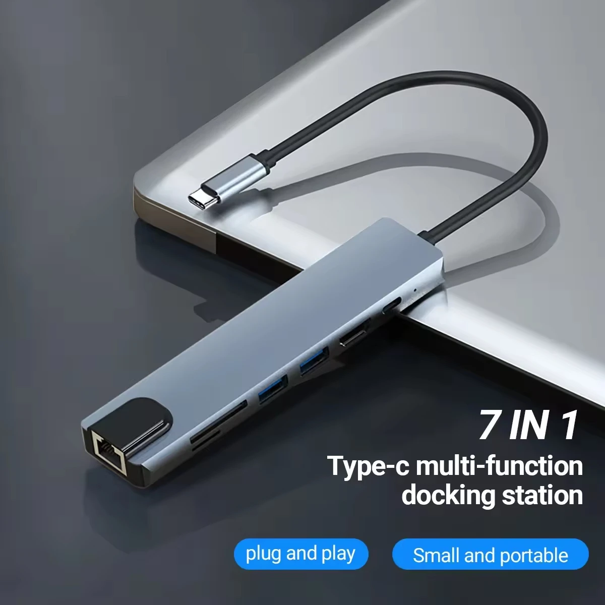 Estación de acoplamiento USB C 7 en 1 con lector de tarjetas Sd TF, puertos Ethernet PD USB 3,0 y puertos USB 3,0 2,0 para MacBook Pro Air HP XPS