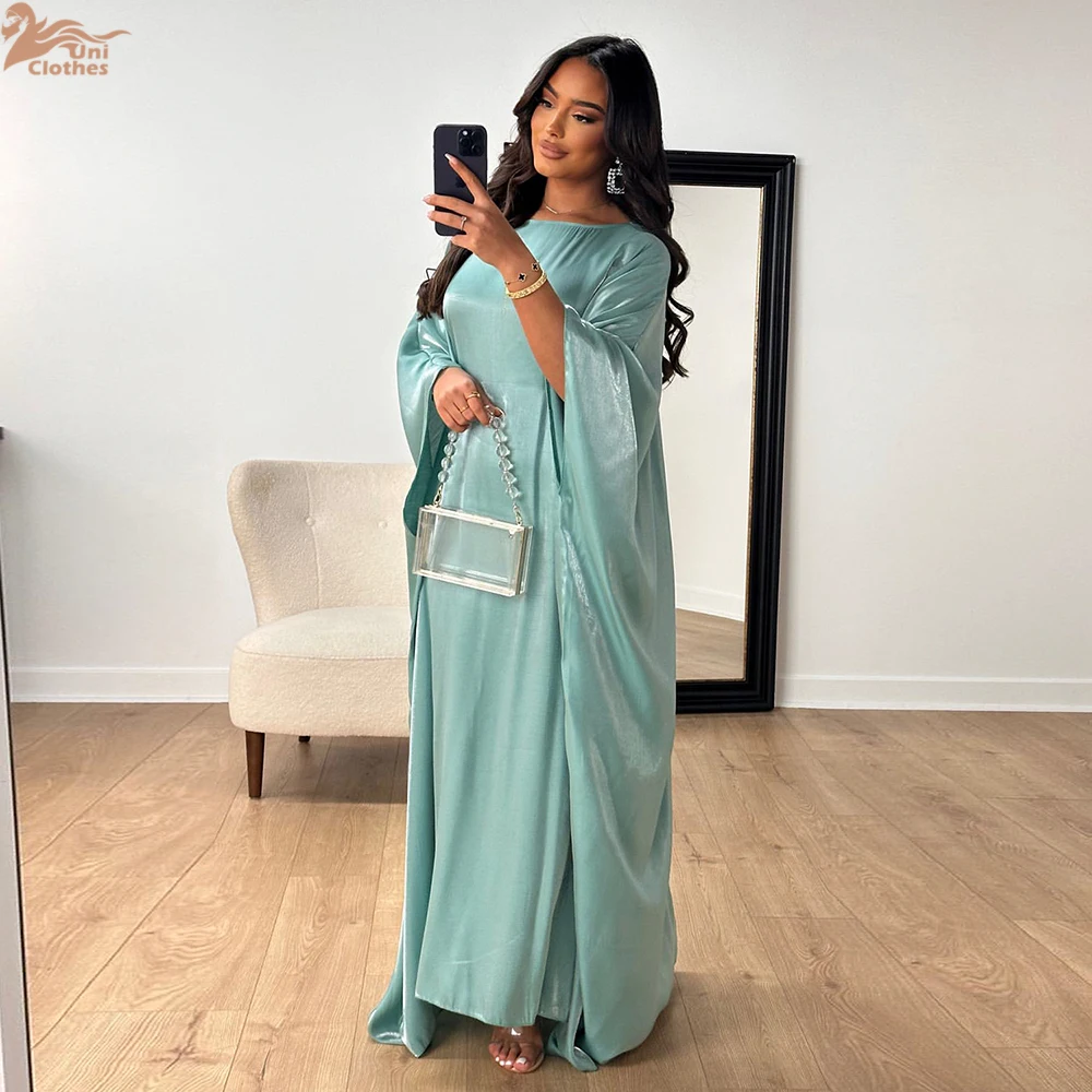 Ramadan Eid Summer Satin Batwing Abaya Dubai Women Islam Muslim Maxi Kaftan Dresses Kebaya Caftan Marocain Robe Femme Musulmane