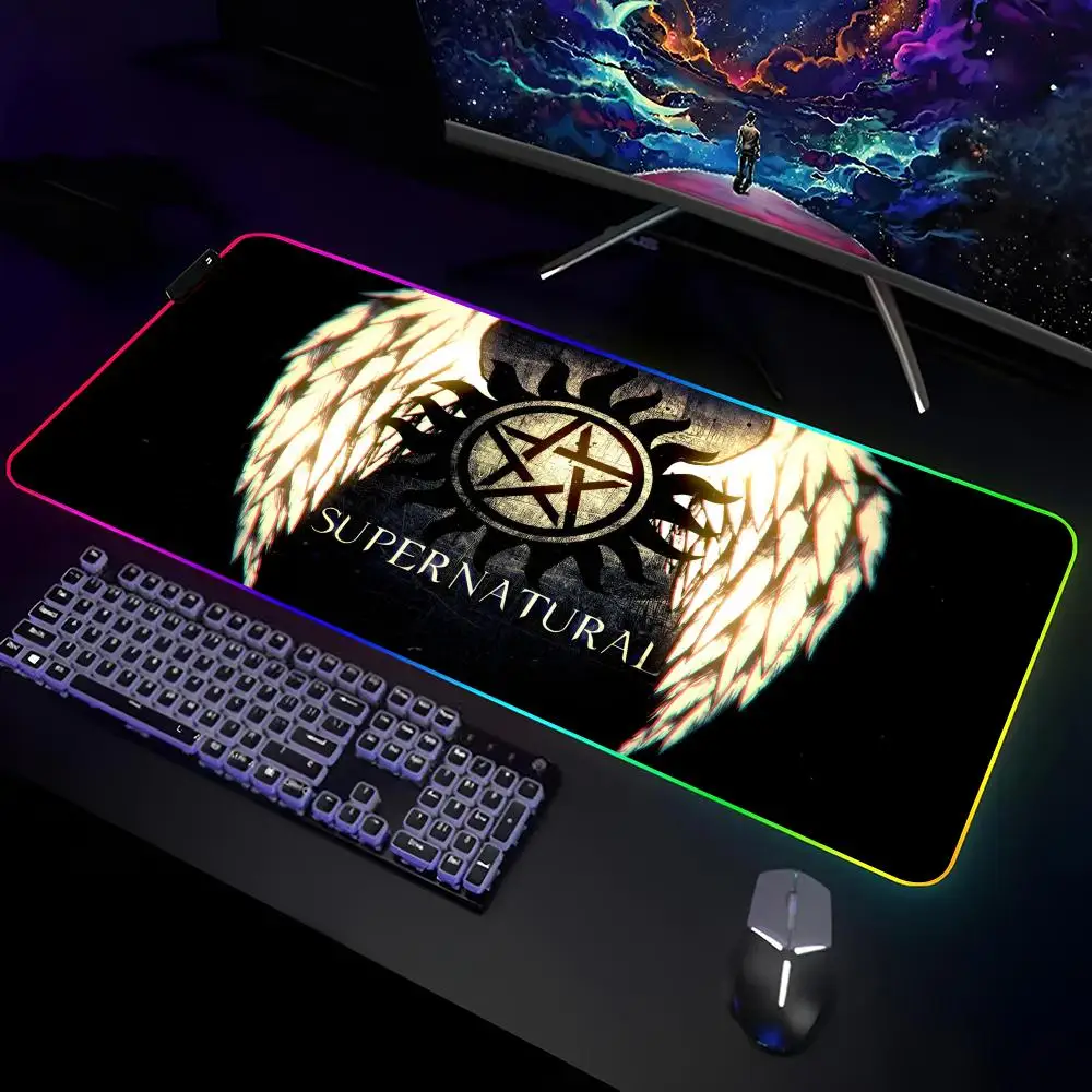 TV Supernaturals Mouse Pad Gamer RGB Deskmat Keyboard Mat Gaming Laptops LED Mousepad Desk Protector Anime Mause Mats