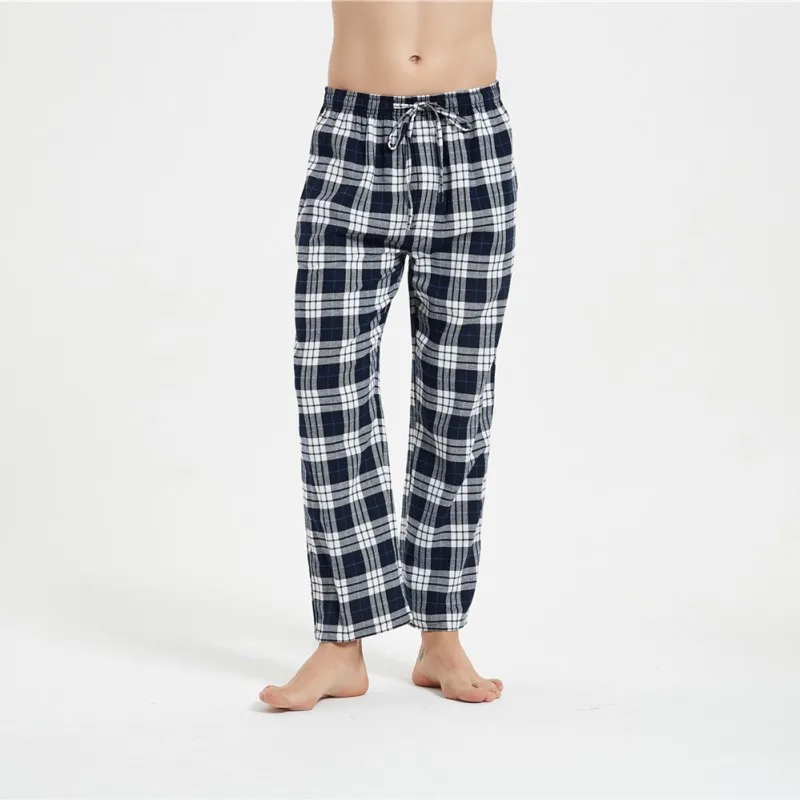 Spring Autumn Men 100% Cotton Sleep Bottoms Male Top Quality Pants Large Size Nightwear Trousers Men Casual Plaid Home Pants