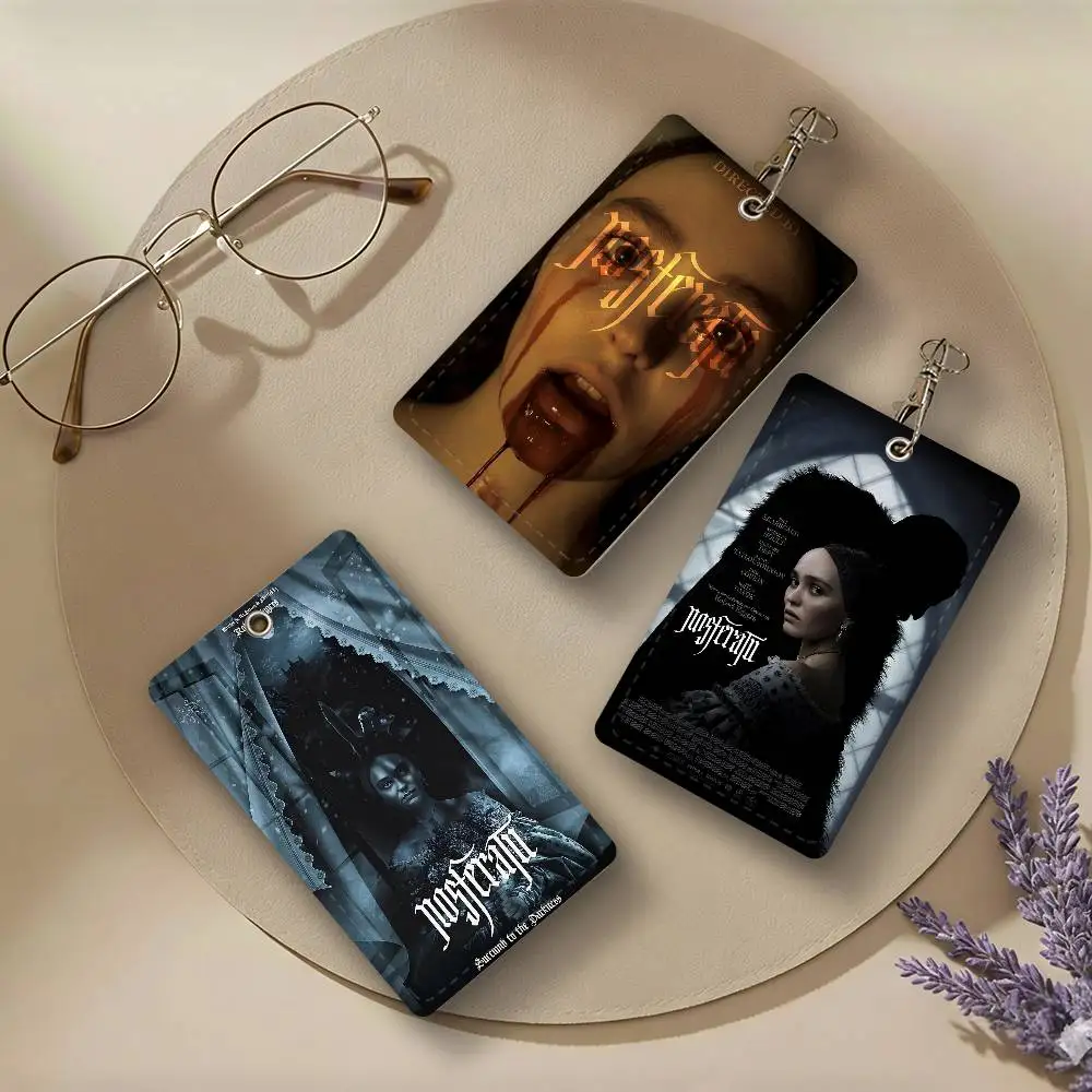 N-Nosferatu Movie PU Leather Card Holders Anti-lost Student ID Protective Cover Cases Campus Access Cards Key Chain