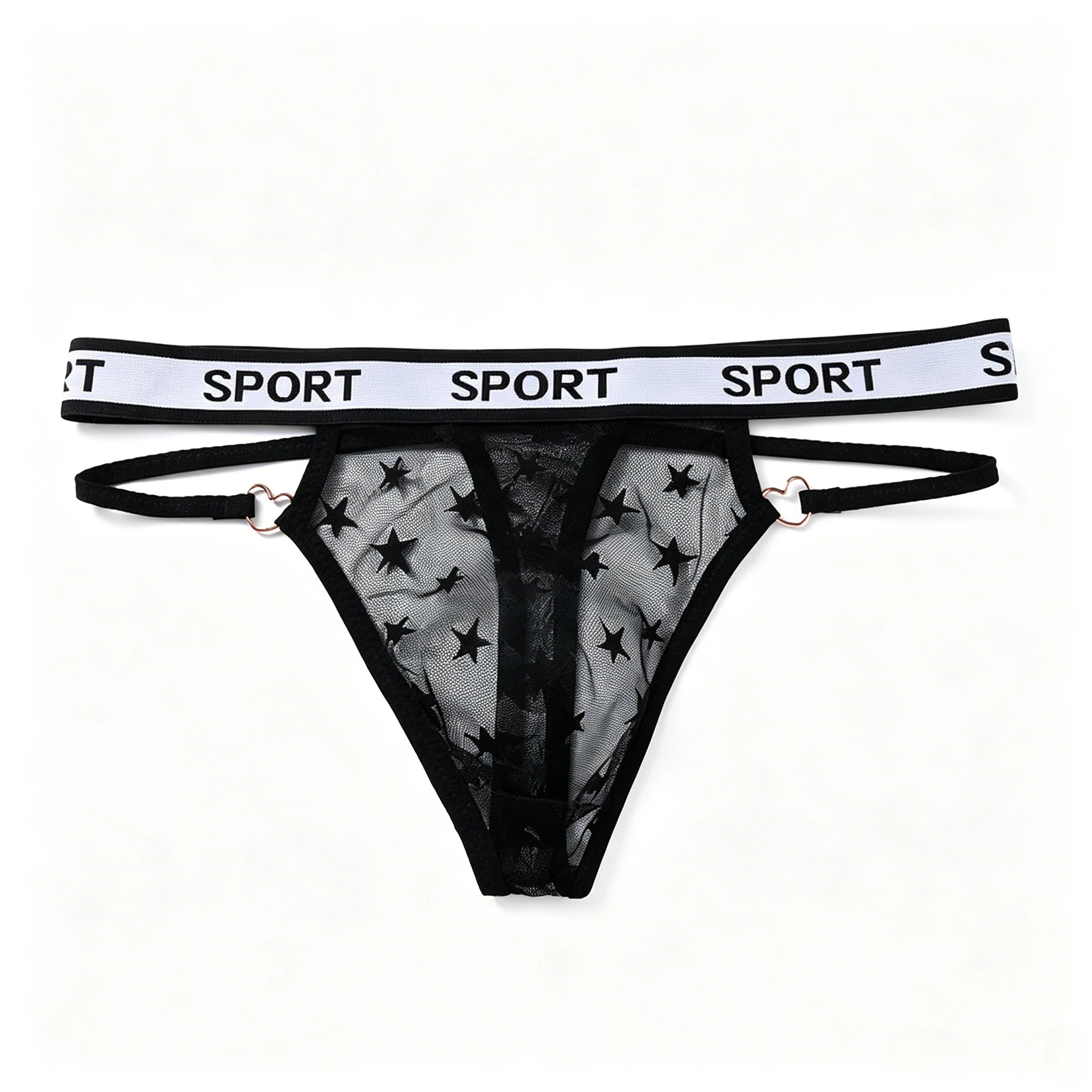 

Star Mesh Thong for Men U-Convex Pouch Erotic Underwear Sheer Mesh T-Back Heart Ring Detail Low-Rise Breathable Sexy Underpants