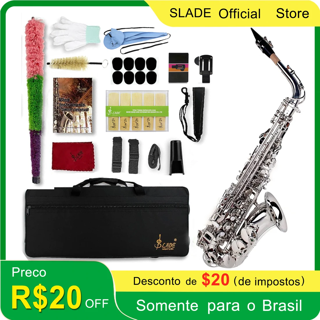 SLADE Silver Saxophone Eb Alto Saxophone Brass Body Saxophone Set with Case Reed Sax Accessory Professional Woodwind Instruments