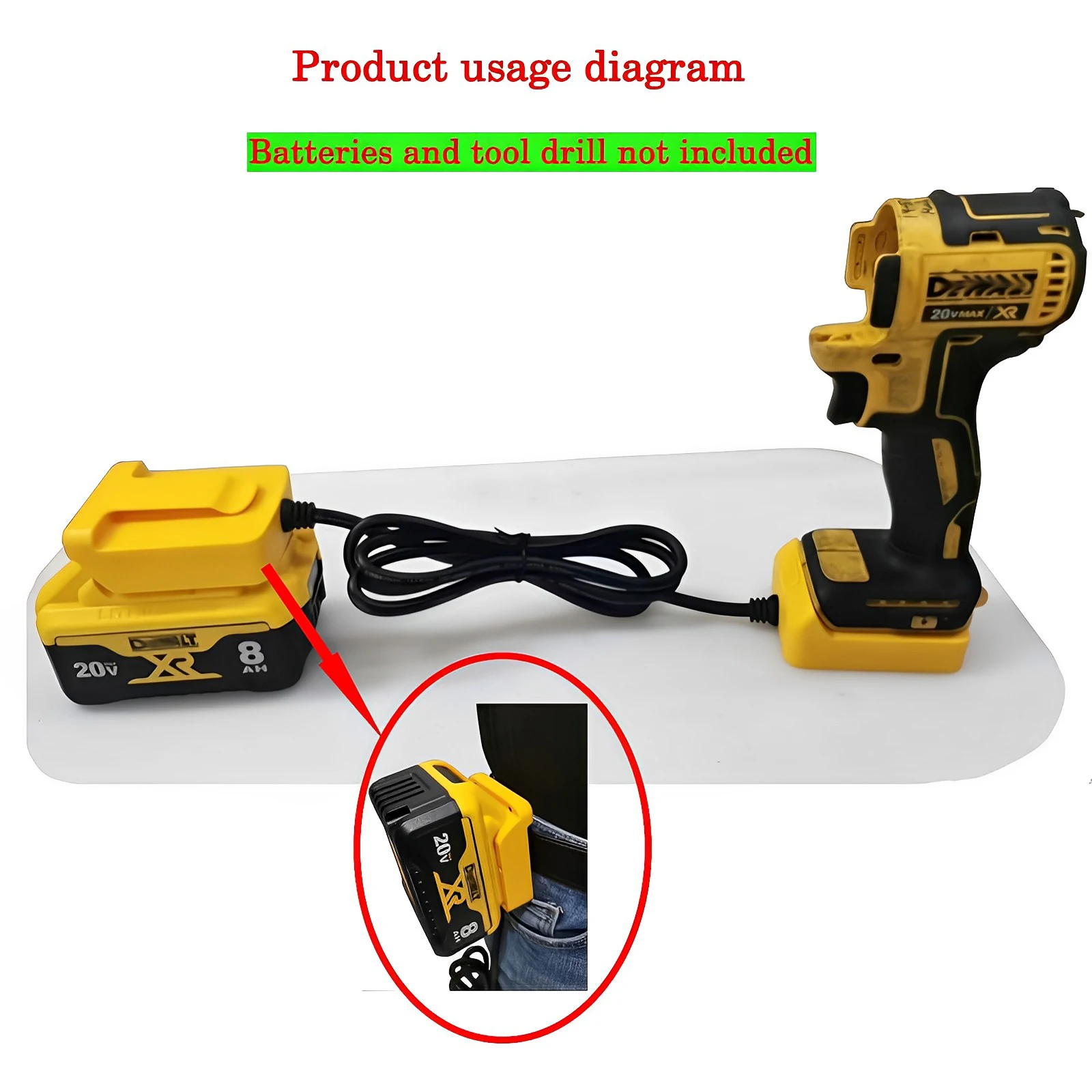 For Power Tools Battery Lightweight Extension Cord Converter for DCB Series 20v-Li-ion Batteries to DCB Series 20v Lithium Tools