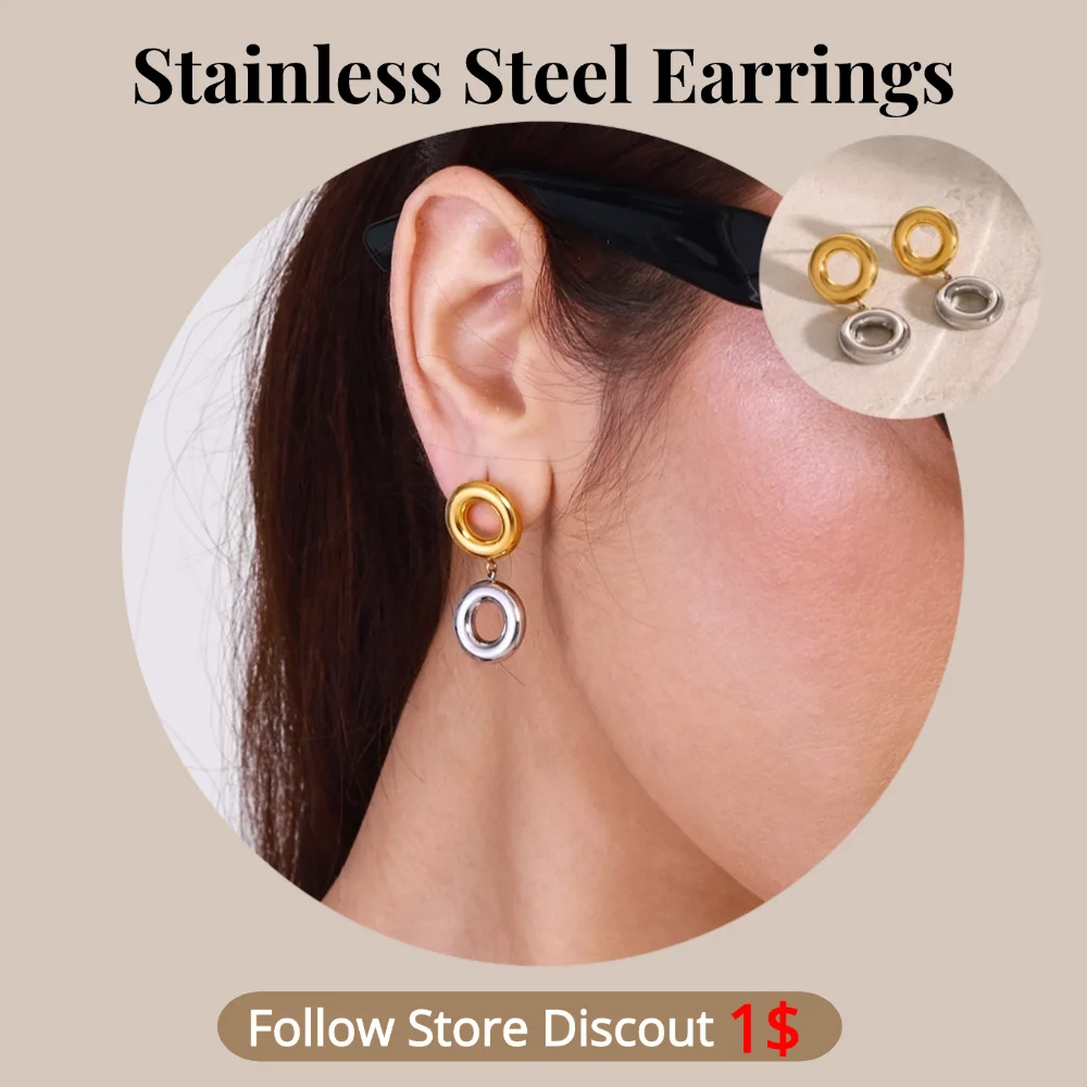 Stainless Steel Round Earrings Plated 18k Gold Color Non Tarnish Waterproof Trendy Jewelry Earrings For Women Gift