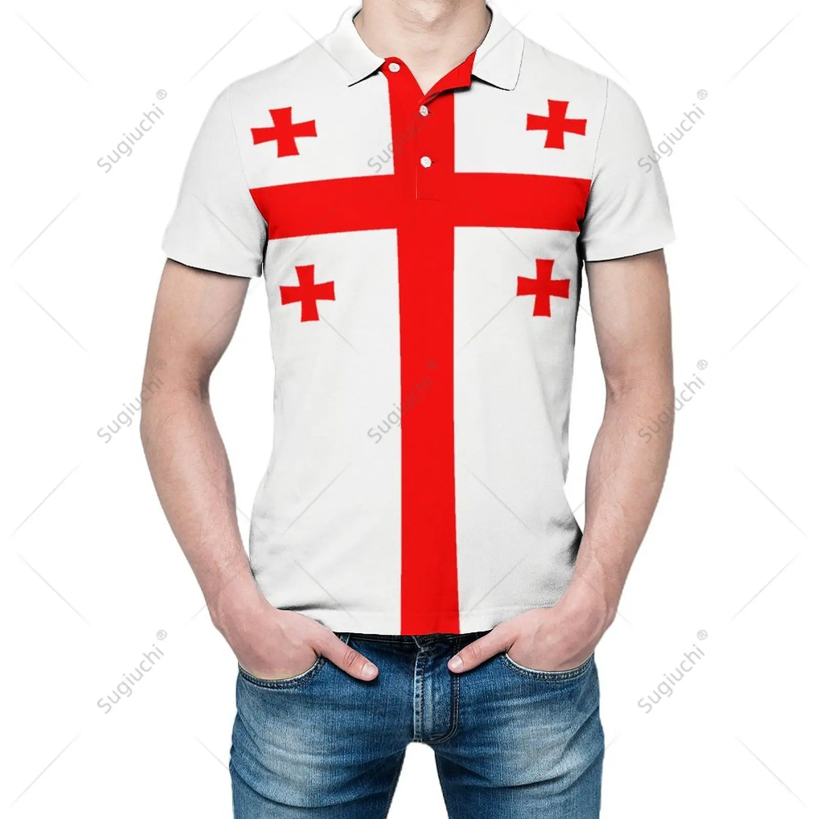 Unisex Polo Shirt Georgia Flag 3D Print Man Polo Fashion Clothing Tracksuits Short Sleeves