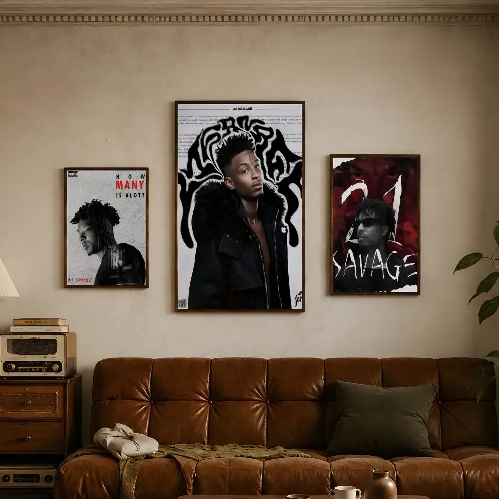 Rapper 2-21Savage-e Poster Vintage Self Adhesive PP Wall Art Home Bar Bedroom Decor Gift
