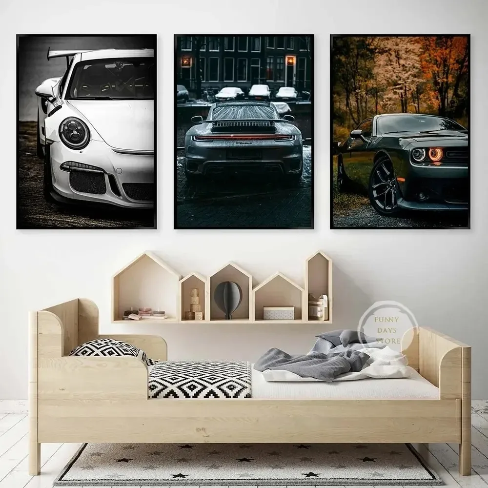 Modern Luxury Super Sport Car Side View Poster Black Car Canvas Painting Wall Art Print Picture for Living Room Home Decor