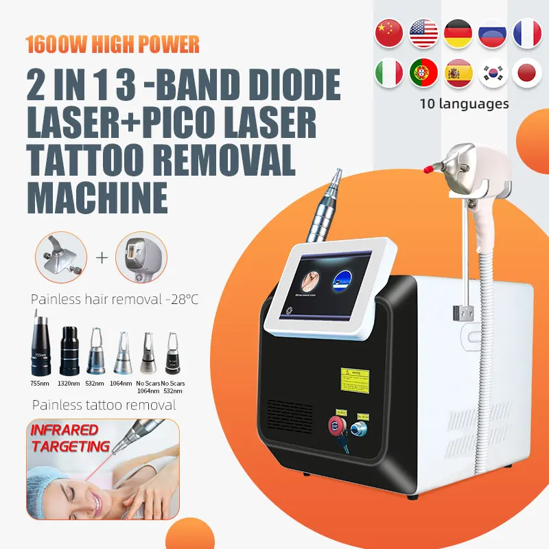 ADG Portable 2in1 Picosecond Laser Plus 808nm Diode Laser Hair Removal Q-switch Nd Yag Laser Hair Removal 755 808 1064nm