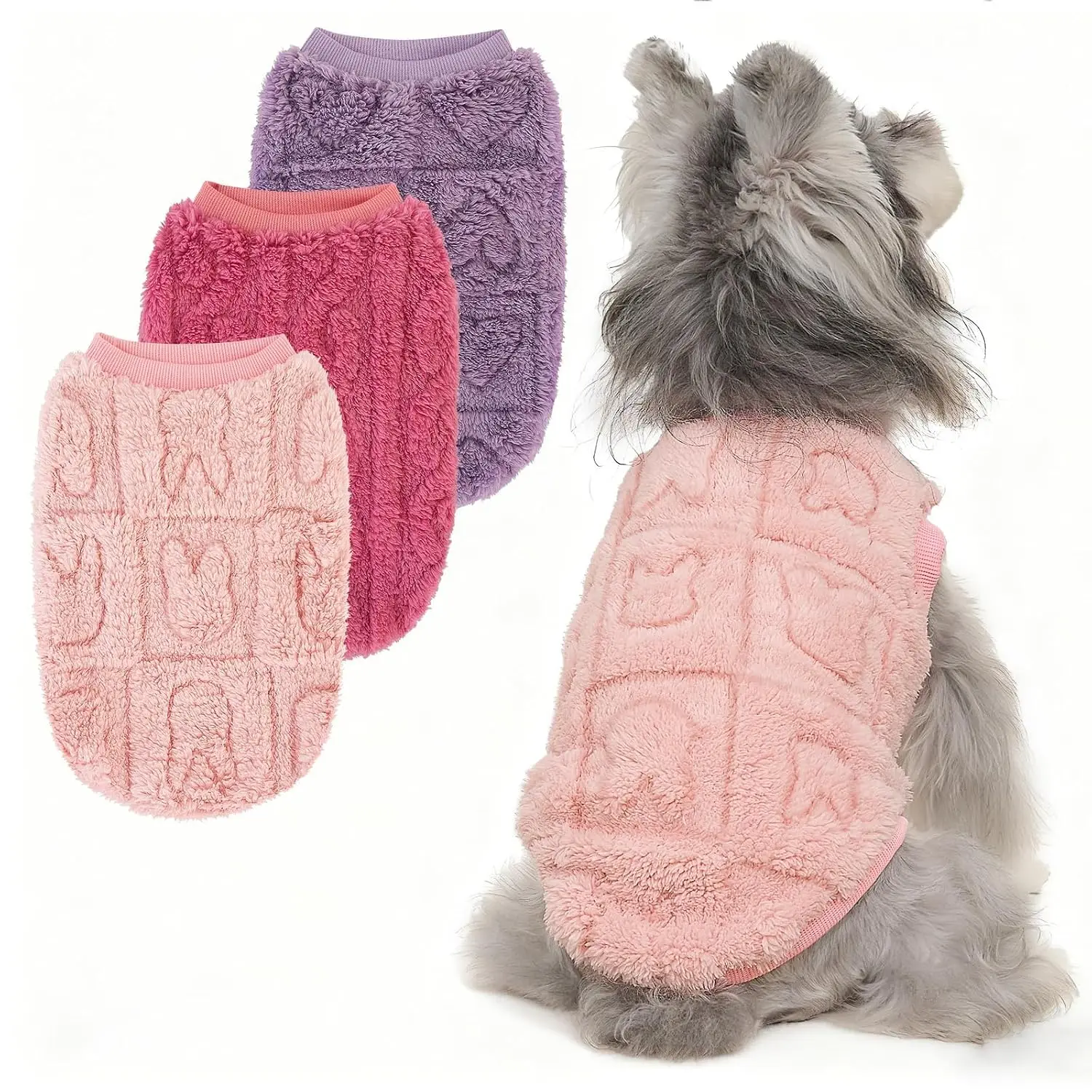 3 Pack Dog Sweater Cute Pattern Fleece Pullover Stretchy Warm Pet Clothes Small Medium Dogs M Pink, Customized