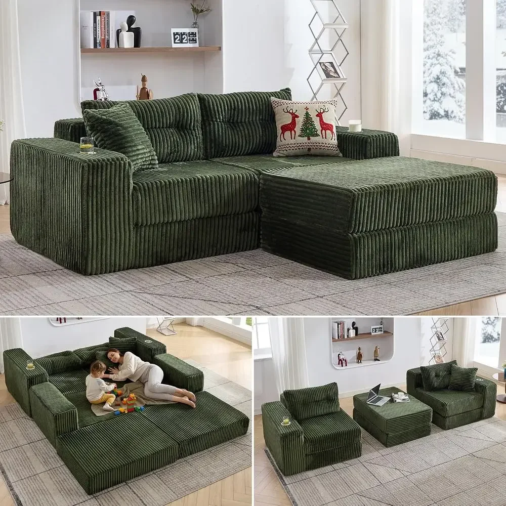 ular Cloud Loveseat with Ottoman, ern Corduroy BonelSectional oam Soa Couch with Deep Seats, Convertible Sleeper Soa Bed or Livi