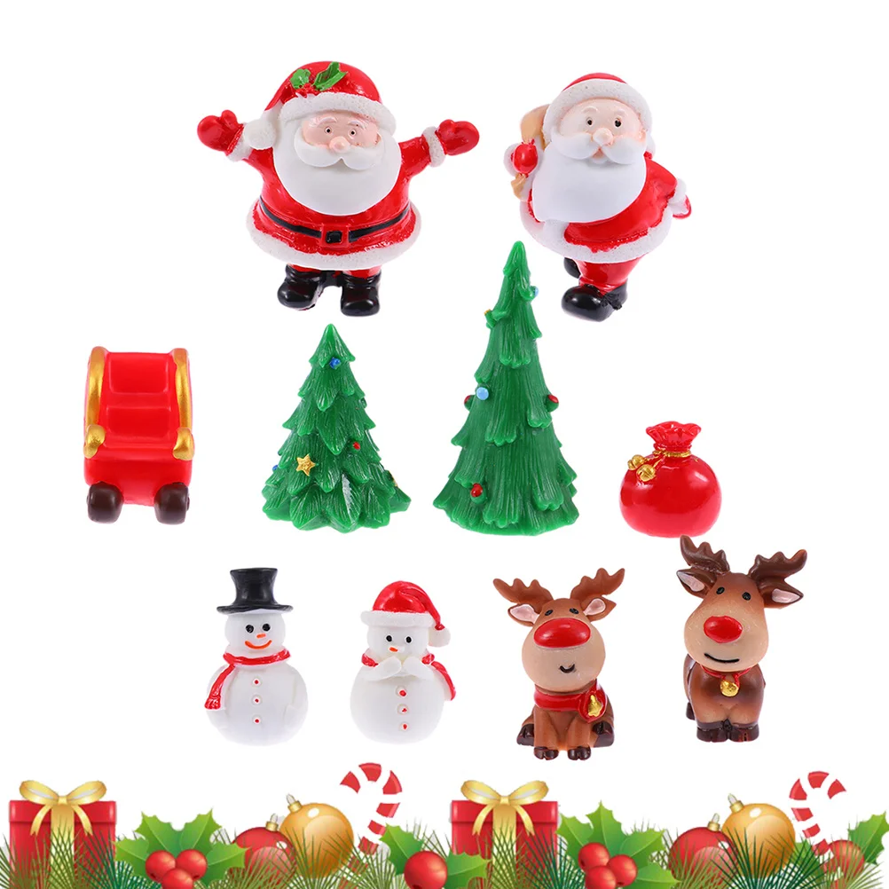 10 stuks Kerst Hars Ornamenten Sneeuwpop Rendier Micro Landschap Decoratie Xmas Desktop Versiering voor Party Kerst Versiering