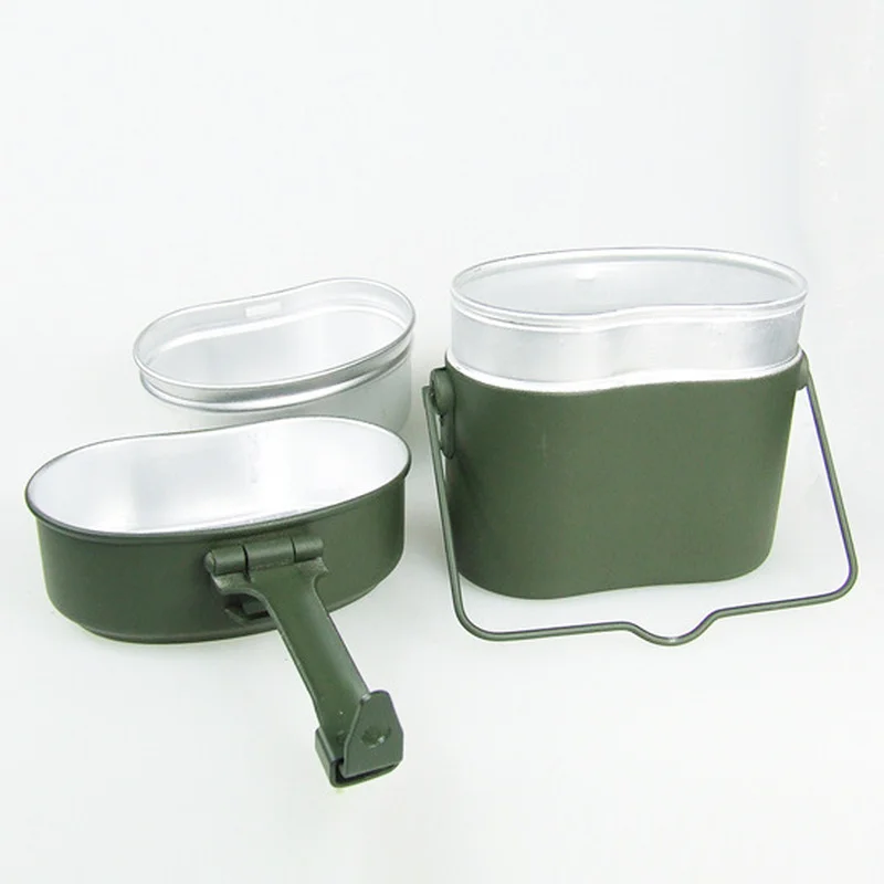 3 In 1 Aluminum Camping Lunch Box Army Canteen Cup Pot for Picnic Travel Water Cup Bowl Outdoor Military Cooking Cookware Set