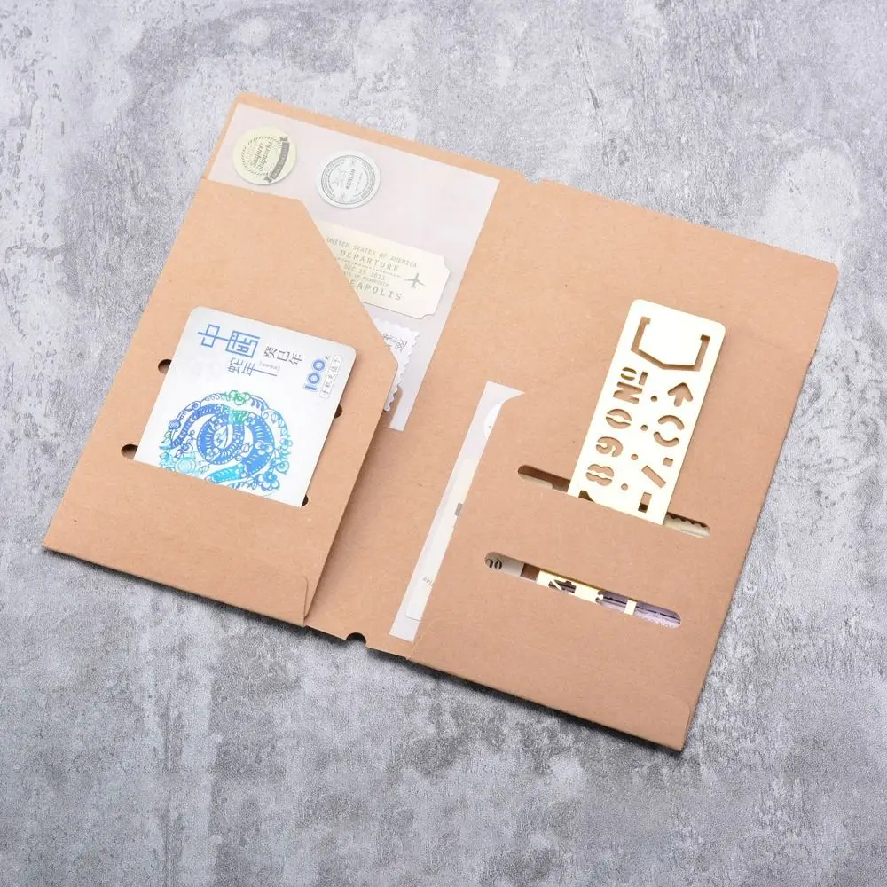 Multi-Functional Kraft Paper File Folder Portable Refillable Insert Cards Organizer Travel Journals Accessories Business Trip