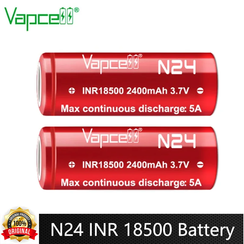 Original Vapcell INR 18500 Battery N24 Reachargeable Batteries Li Ion Battery 2400mah CDR 5A 3.7V For Power Tools Battery Pack