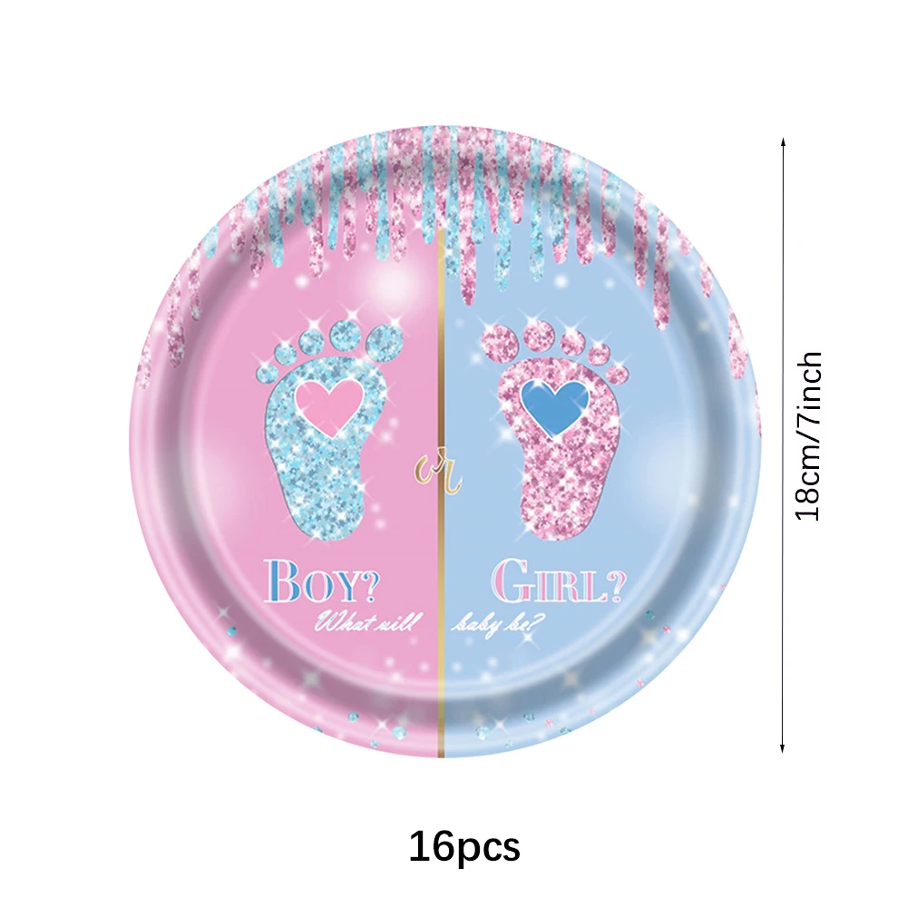 Geschlecht offenbaren Einweggeschirr-Set für Jungen oder Mädchen, Babyparty, Pappteller, Tassen, Tischdecke, Servietten, Geburtstagsparty-Dekorationen – Detail 2