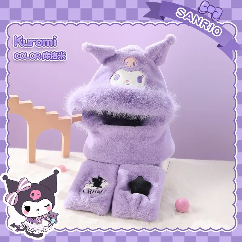 وشاح شتوي للفتيات من My Melody وشاح سميك من القطيفة كروس كورومي هالو كيتي للأطفال لطيف على شكل رسوم كرتونية لحماية الرقبة شال دافئ