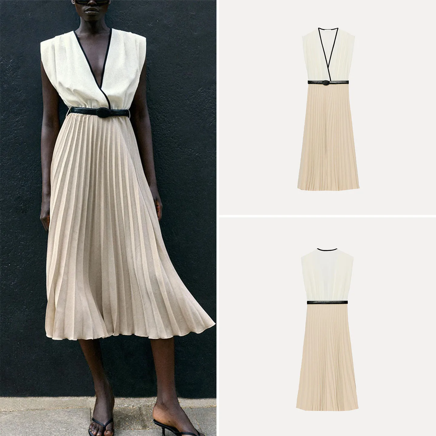 Casual Style Midi Dress Women's Sleeveless V-Neck Splice Dress Autumn Fashion 2026 New Arrival Zadata Brand A-Line Skirt