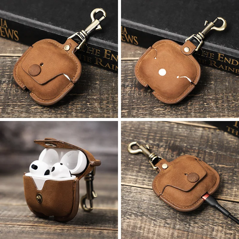 Crazy Horse Dance Show Leather Case, Suitable for AirPods 3 Anti-Scratch Hanging with Cover, Light Weight 23g 11.5X7X1Cm cm