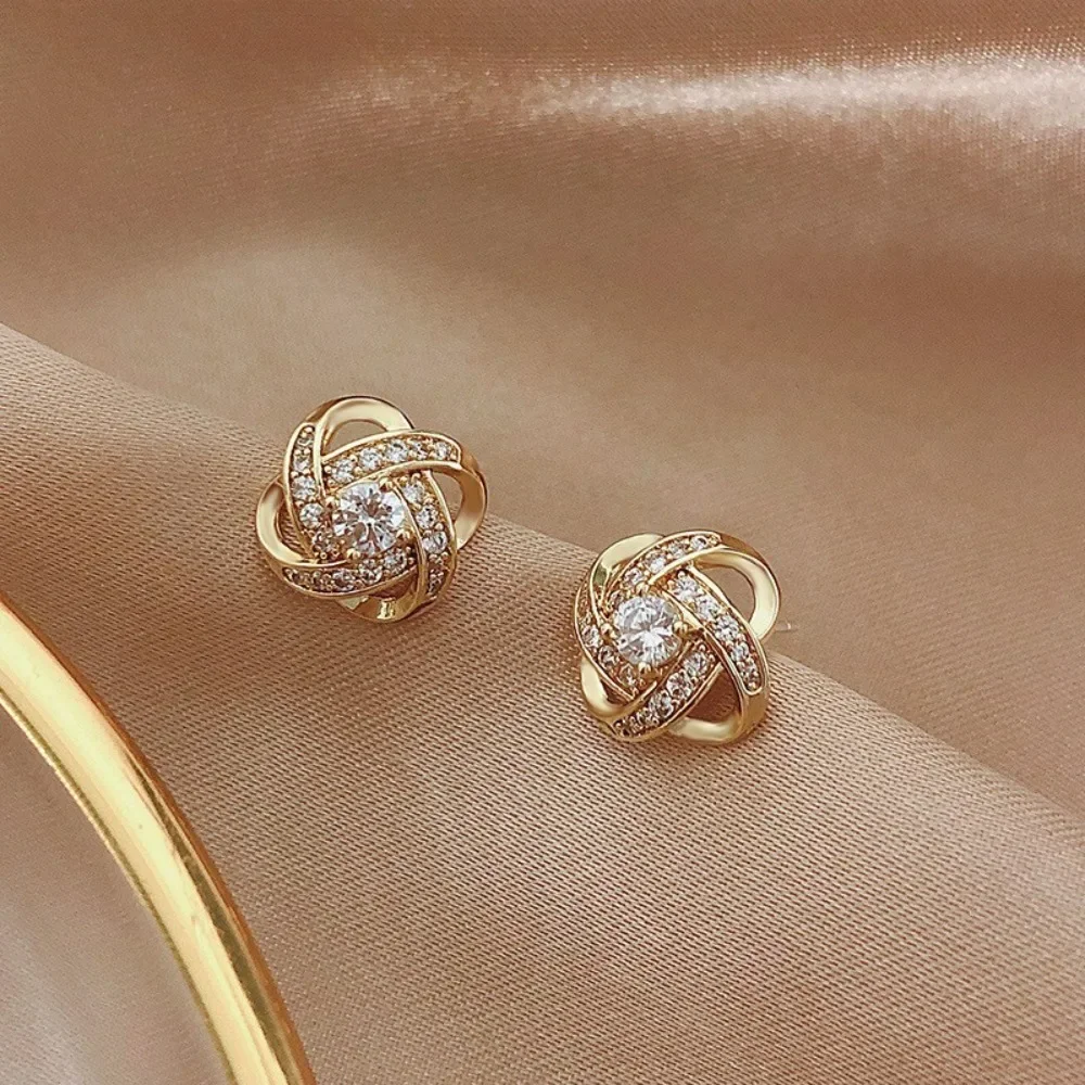 SUMENG Light Luxury Zircon Stud Earrings Simple Cross Hollow Geometric Ear Studs Wedding Party Exquisite Jewellery Women Gifts