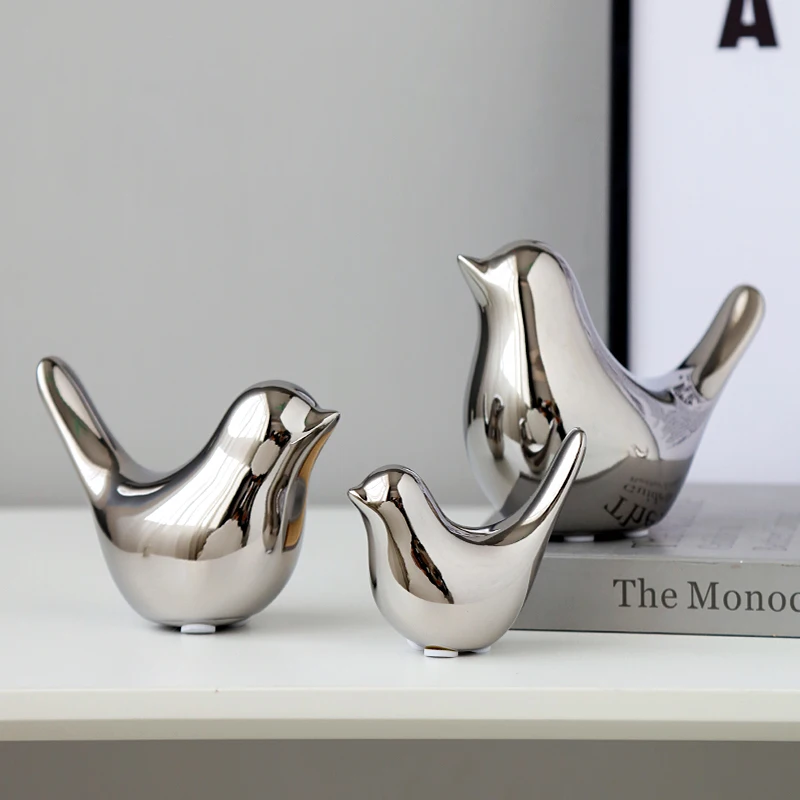 Nordic Aesthetic Miniatures Decoration Crafts Modern Silver Plating Birdie Figurines Bedroom Living Room Home Decor Statua FYFM